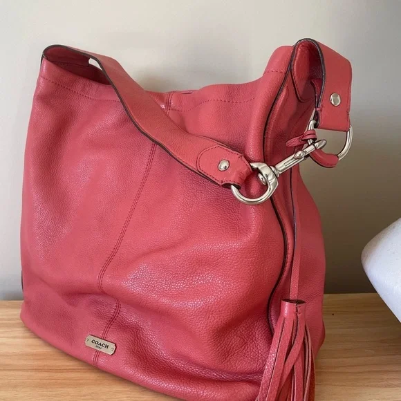 Coach Vibrant Coral Leather Hobo Bag NWOT - Picture 8 of 8